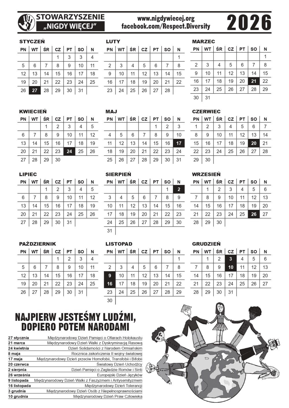 KALENDARZ OD STOWARZYSZENIA „NIGDY WIĘCEJ”