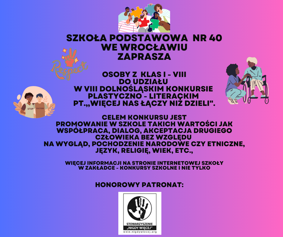 PATRONAT STOWARZYSZENIA „NIGDY WIĘCEJ”: KONKURS „WIĘCEJ NAS ŁĄCZY NIŻ DZIELI”