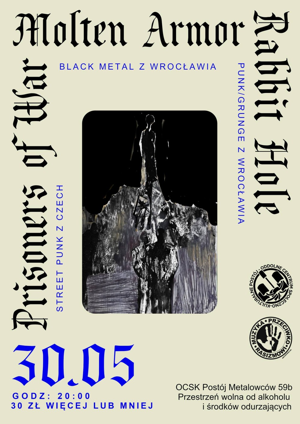 MUZYKA PRZECIWKO RASIZMOWI: ULICA, SMOŁA I NOSTALGIA – PRISONERS OF WAR, MOLTEN ARMOR I RABBIT HOLE
